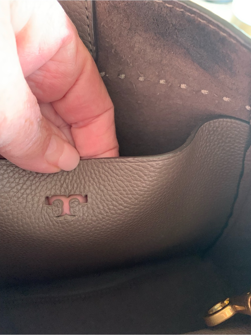 Tory Burch Taupe Pebbled Leather Shoulder Bag - Picture 11 of 16